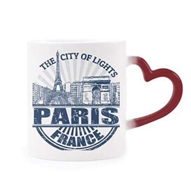 Imagem de Caneca com bandeira da França de Paris Torre Eiffel Arquitetura sensível ao calor Caneca vermelha que muda de cor