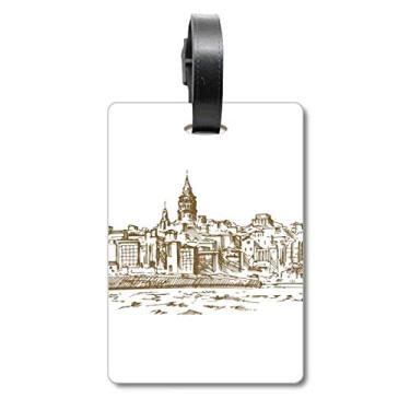 Imagem de Turkey River Landmark Sketch Bolsa de viagem com etiqueta para cartão de bagagem