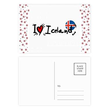 Imagem de I Love Iceland Bandeira da Palavra Love Heart Ilustration Christmas Christmas Flower Celebration Cartão postal Blessing Mailing Card