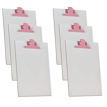 Imagem de Prancheta MDF Branco A4 (23 cm X 33 cm) com Prendedor Metálico Color (6 Unidades), Acrimet, 119.2 (Prendedor Rosa)