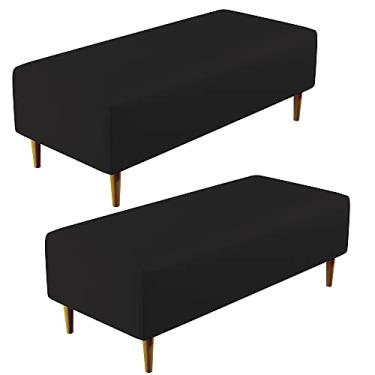 Imagem de Kit 02 Puffs Decorativos Sala de Estar Bali W01 Pés Palito 120x50 cm Corano Preto - Lyam Decor