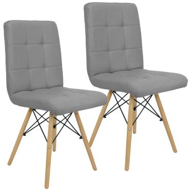 Imagem de Kit 2 Cadeiras Gomos Eiffel Eames Fitz Dublin Estofada Base Madeira Cinza
