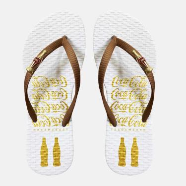 Imagem de Chinelo Coca Cola Metallic Bottle Feminino Branco e Cobre