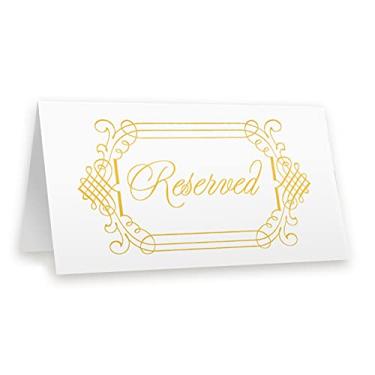 Imagem de Placas reservadas para casamento, pacote com 20, cartões reservados, folha dourada, placas de assento, para festa, cartões de barraca para mesa, com espaço para escrever, VIP (ouro reservado 4)