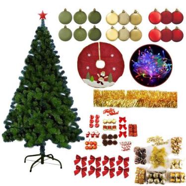 Imagem de Kit Árvore De Natal 2,10 Verde 800 Galhos Decorada 149 Enfeite Pisca P