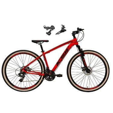 Imagem de  Bicicleta Aro 29 Ksw Xlt Alumínio 24v Câmbios Shimano Garfo Suspensão Pneu com Faixa Bege - Vermelho