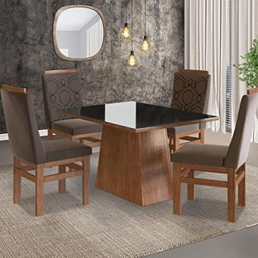 Imagem de Conjunto Sala de Jantar Mesa 90x120cm Tampo Vidro com 4 Cadeiras Madeira Maciça Tecido Joli Zamarchi