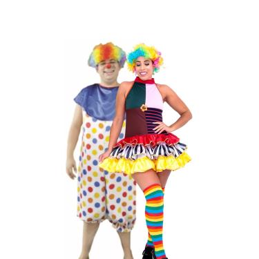 Imagem de Fantasia Casal Palhaços Traje Adulto Palhaça e Palhaço de Festa Tema Circo Bloquinho Carnaval Dia das Crianças Halloween
