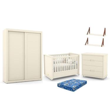 Imagem de Dormitório Tutto New 2 Portas, Cômoda, Berço com Colchão e Prateleiras - Matic Móveis 