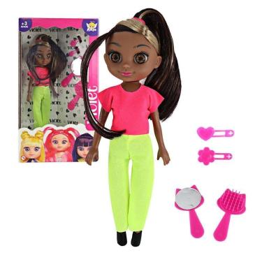 Imagem de Boneca Violet Negra 30cm | Cabelos Removíveis | Acessórios
