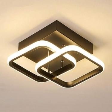 Imagem de Luminária Lustre De Teto Led Quadrado Bivolt Banheiro Escritório Quarto Preta Luz Quente e Fria 3 modos Plafon 18 a 40w (Metal Preto)