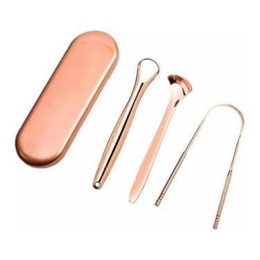 Imagem de 3 Raspador Língua C Estojo 100% Cobre Limpador Higienizador