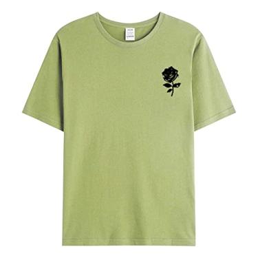 Imagem de Passar a ferro em transferências para camisetas masculinas casuais gola redonda blusa impressa em 3D blusa blusa vestido de camisa de manga curta, Verde, M