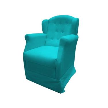 Imagem de Poltrona Cadeira De Amamentação Com Balanço Manu Suede Azul Tifany Ms