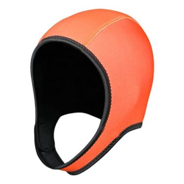 Imagem de Tachiuwa Capuz de mergulho chapéu de natação neoprene wetsuit capuz adulto com cinta de queixo touca de natação térmica surf capuz para canoa caiaque, Laranja