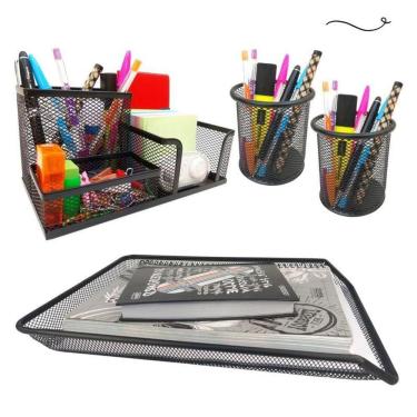 Imagem de Kit Porta Caneta, Bandeja Organizadora E Organizador Mesa