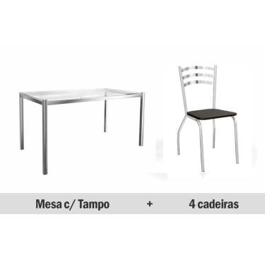 Imagem de Sala de Jantar Completa Reno c/ Tampo Vidro 150x80cm e 4 Cadeiras Portugal Cromada - Assento Preto 110 - Kappesberg