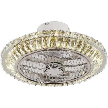 Imagem de Ventilador de teto de cristal de 19,7 '' com luz 3 mudança de luz LED lustre silencioso com controle remoto, ventilador de teto invisível moderno com luz de ventilador de baixo perfil fechad