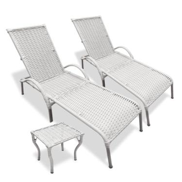 Imagem de Kit 2 Cadeiras/Espreguiçadeiras Julia com Mesa p/Varanda (Branco)