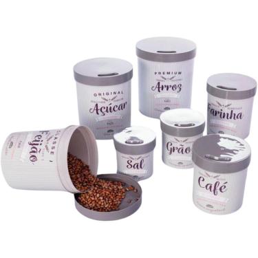 Imagem de Conjunto porta mantimentos arroz, feijão, açúcar, farinha, café, grãos e sal 7 peças Plasutil ref. 6475