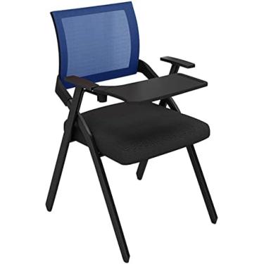 Imagem de Cadeira para funcionários Sala de conferências Cadeira de escritório Cadeira de treinamento dobrável com quadro de escrita Mesa escolar e cadeira Cadeira de uma peça com cerca de 50 kg, azul