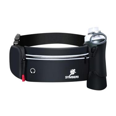 Imagem de SYMBENI Pochete para homens, pochete de corrida com suporte para garrafa de água, bolsa de cinto de corrida fina para mulheres, pochete ajustável à prova d'água para corrida, caminhada, academia,