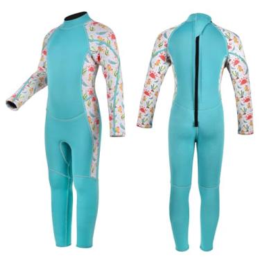 Imagem de REALON Roupa de mergulho infantil para meninas, meninos, crianças e jovens, 3 mm, neoprene, roupa de banho quente em água fria, maiô térmico, zíper nas costas, para natação, mergulho, jet ski, surfe