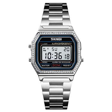 Imagem de FANMIS Relógio esportivo feminino masculino de luxo digital quadrado LED multifuncional à prova d'água alarme diário dourado prata, X Prata, Moda, simples, esportiva