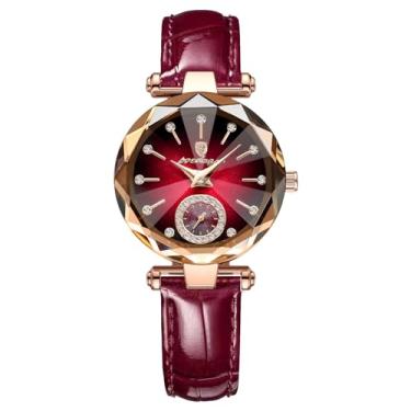 Imagem de TIMGUX Relógio feminino ultrafino, moderno, elegante, formato único, analógico, quartzo, mostrador de diamante, couro/pulseira de aço inoxidável ouro rosa, relógio de pulso feminino para presente,