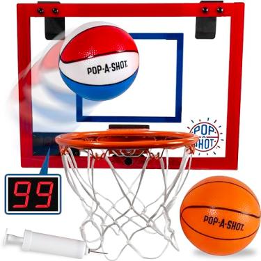 Imagem de Pop-A-Shot Mini cesta de basquete Super Slam Over The Door para crianças e adultos | 2 bolas de basquete e bomba incluídas | Feita para Dunks | Aro Breakaway | Tabuleiro resistente a estilhaços | 43 x