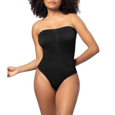 Imagem de Huvgim Body modelador feminino sem alças com controle de barriga, sem costura de compressão esculpida tanga modelador corporal regata, Th-preto, Large