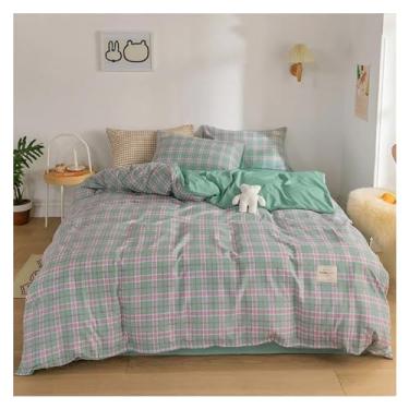 Imagem de Jogo de cama xadrez verde lençol duplo capa de edredom fronha tamanho Queen, macio (4 3 peças 150 x 200 cm)