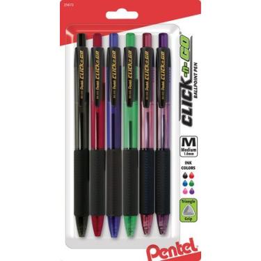 Imagem de Pentel Caneta esferográfica retrátil Click 'N Go, linha média, tinta sortida, pacote com 6 (BK450CRBP6M)