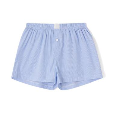 Imagem de Cocoday Short boxer feminino listrado Y2k cintura elástica fofo pijama curto verão solto shorts pijama shorts, D-azul 02, P