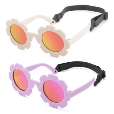 Imagem de LIU·WEN Óculos de sol florais polarizados para bebês com alça - armação flexível dobrável para bebês meninas meninos de 0 a 24 meses, Espelho B4 Branco/Vermelho + Espelhado Roxo/Vermelho, Medium