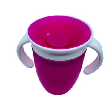 Imagem de Copo de Transição Antitransbordo 360° rosa - Sem Bico, Antiderramamento, Alças Duplas, Livre de BPA, 210ml - Ideal para Bebês a partir de 6 Meses - Recomendado por Dentistas para Saúde Dental Infantil