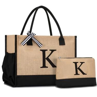 Imagem de GASSDA Sacola de lona inicial, presente de aniversário para mulheres, mãe, professora, amiga, dama de honra, personalizada para casamento, férias na praia, K 2 conjuntos, Medium