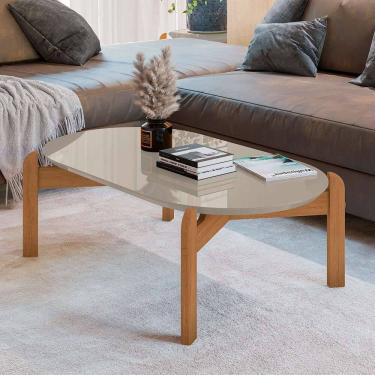 Imagem de mesa de centro oval lizz off white e cedro