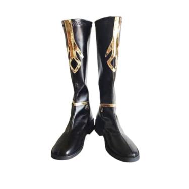 Imagem de COSGOGO Zhongli Cosplay Tênis para Game Genshin Impact Cos Halloween Botas longas femininas pretas, Tamanho feminino, 37