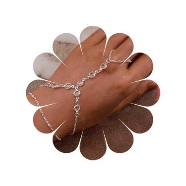 Imagem de TseanYi Anel de dedo escravo de cristal pulseira boho anel de dedo em camadas moda pulseira escrava corrente praia casamento joias para mulheres e meninas (ouro, 1 peça, Large, Zinco, Sem pedras