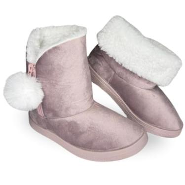 Imagem de Pantufa Bota Feminina Adulto Polar Super Quentinha com Pom Pom Toda forrada Solado Antiderrapante Cor Rosa (Rosa, BR, Adulto, Faixa Numérico, 35, 36)