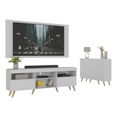 Imagem de Conjunto Sala de Estar Rack + Painel Tv 65" e Aparador Retrô Sofia Multimóveis Branco/natural