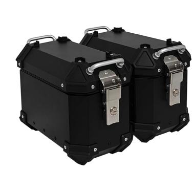 Imagem de Estojos laterais gráficos de alumínio para motocicleta 16L/25L Tour Trunk Alforjes rígidos universais Caixa traseira para motocicleta com trava de segurança para bagagem de capacete, B, 16L