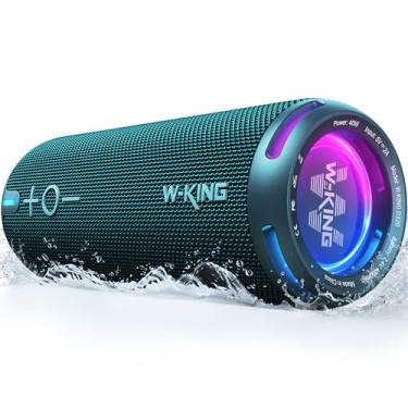 Imagem de W-KING Alto-falantes portáteis Bluetooth altos, alto-falantes externos IPX7 à prova d'água sem fio, equalizador personalizado de aplicativo, bobina de voz dupla/graves profundos, som de 360° com
