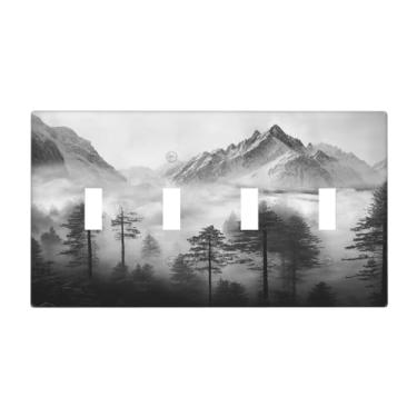 Imagem de Wpshijia Misty Forest Mountain Woodland National Park 4 Gang Placa de interruptor de luz decorativa Quad Toggle Placas de Parede Placa de Interruptor Placa Elétrica para Sala de Estar Quarto Decoração