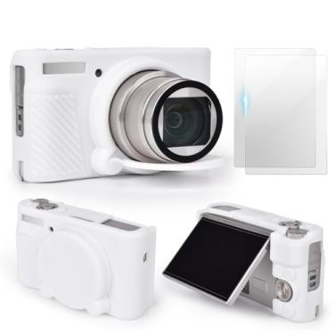 Imagem de VOVMOEYA Conjunto de acessórios de capa de câmera SX740 [com 2 filmes LCD temperados], capa protetora de silicone compatível com câmera digital Canon PowerShot SX730 SX740 HS - branca