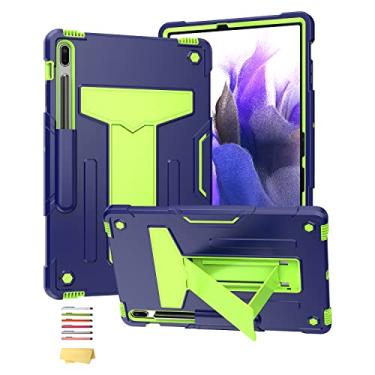 Imagem de UUcovers Capa para Galaxy Tab S8 Plus/S8+ de 12,4 polegadas (2022) e S7 FE 2021 e S7 Plus/S7+ (2020) (SM-X800/T730/T970) com suporte, capa híbrida de silicone resistente à prova de impacto, azul marinho e verde