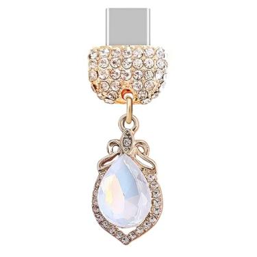 Imagem de ELISE & FONDA TP452 Tipo-C porta de carregamento USB cristal antipoeira pequeno pingente de telefone celular gota de água para iPhone 15/Samsung/OnePlus/Xiaomi/oppo telefones Android (branco), approx.