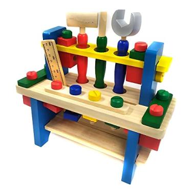 Imagem de Bancada de Ferramentas em Madeira Brinquedo Pedagógico Educativo Infantil 41 Peças +3 Anos