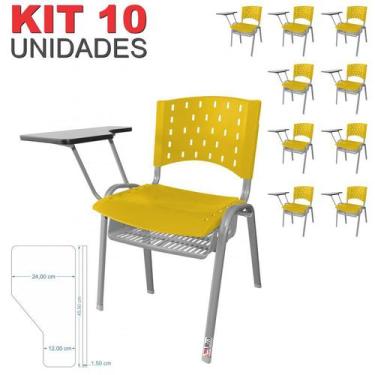 Imagem de Cadeira Universitária Plástica Amarela Com Porta Livros Base Prata 10 